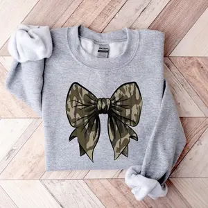 PA- Camo Bow Sweatshirt, Camo Coquette Bow Hoodie, Duck Hunting t-Shirt, Old School Camo Shirt, Fall Unisex Camouflage Bow Unisex #50