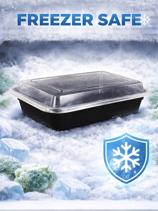 28oz One Time Use Plastic Black BPA Free Food Prep Containers, Nuts Container, Bento Box, Fast Food Take Out Box, BBQ Box, Portable, Stackable, Extra Thick, Microwavable, Freezer Safe, Disposable, Leak proof, Dish Washer Safe