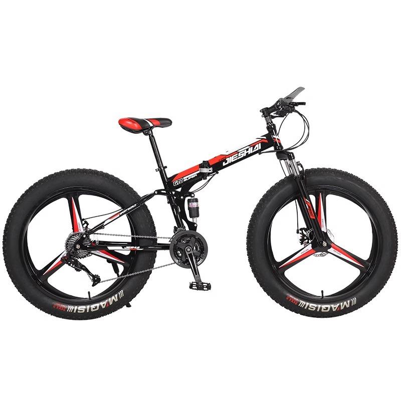 Folding Wide Tire Bicycle Large Thick Wheel Snow Bike Off-road Dual Disc Brake Shock Absorption Speed Mountain Bike for Men and Women Students