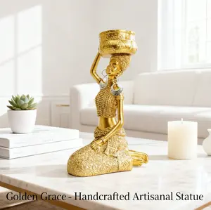 Elegant Golden Beaded Woman Statue - Kneeling Female Art Sculpture for Modern Home Decor, Desktop Ornament & Luxury Gift