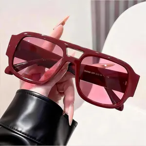 Retro Pilot Sunglasses for Women & Men, Double Bridge Aviator Square Frame, 70s Vintage Classic Shades, UV400 Protection