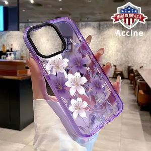 Case for iPhone 16 Pro Max 15 Plus 14 13 12 11 Purple Lily Non-Yellowing Shockproof Clear slim Protective Softcase