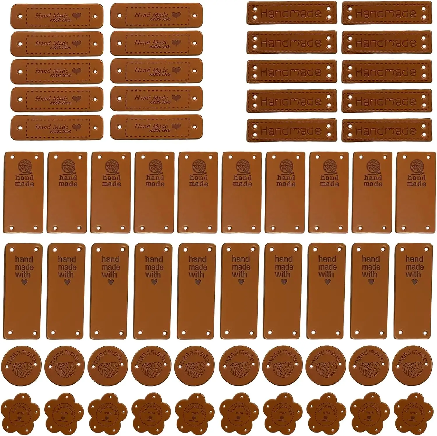 60Pcs Handcrafted Faux Leather Office Stationery Labels - Self-Adhesive, Easy-to-Attach, Sturdy, Exquisite Craftsmanship Tags; Adds a Polished Look to Handmade Items, Long-Lasting Strength for Crochet Projects, Enhance Handmade Items