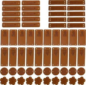 Handmade Leather Tags 60Pcs Crochet Items, Handmade with Love Tags Faux Leather Labels