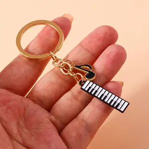 [Zinc Alloy Music Keychain] Black and White Zinc Alloy Music Teacher Keychain with Piano Key and Musical Note Charms