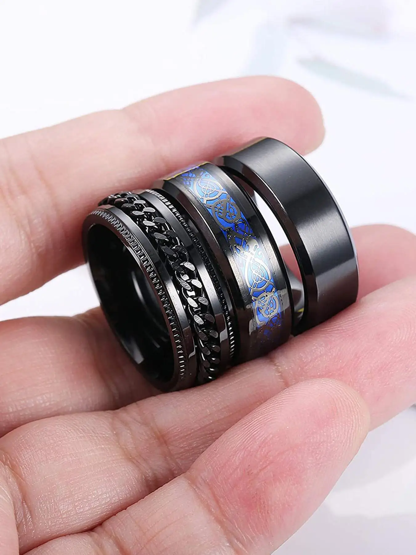 Casual Stainless Steel Rings for Summer 2024, Trendy Punk Style Rings, Fashion Accessories for Men, Daily & Party Wear, Trendy All-match & Exquisite J