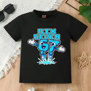 Kids' Cotton T-Shirt (No. 67) - Anthropomorphic Mosaic Figure Custom Print, Round Neck, Short Sleeve, Loose Fit, Micro Elastic, Casual Age-Themed Clothes, Birthday Gift Apparel,summervibes