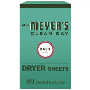 Mrs. Meyer's Clean Day Dryer Sheets Fabric Softener Basil Scent Softens Fabric Reduces Static Cruelty Free Formula 80 ct