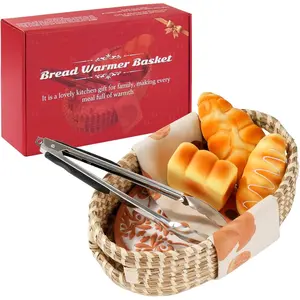 Bread Warming Basket With Stones - Includes and Clips.Baker's and Housewarming Gift for Birthdays and Farmhouse.(Floral Pattern)
