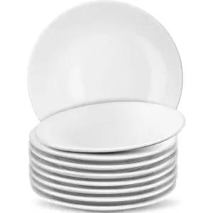 8 Pack 6 Inch Round Ceramic Dessert Plates Small Porcelain Serving Plate for Cake Snacks Appetizers Dishwasher and Microwave Safe White