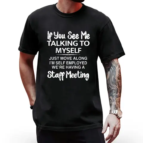 Plus Size Men's Short Sleeve Graphic Print "If You See Me Talking to Myself" T-shirt for Summer, Outdoor Sports Tees Casual Sportswear