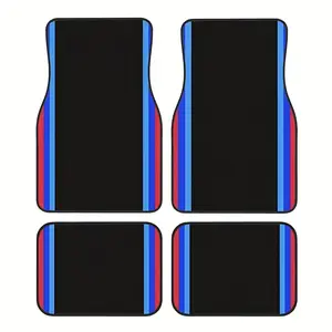 4pcs Premium Color Border Pattern Car Mat Set, Universal Fit, Polyester Material, - All-Season, Auto Interior.driver gift