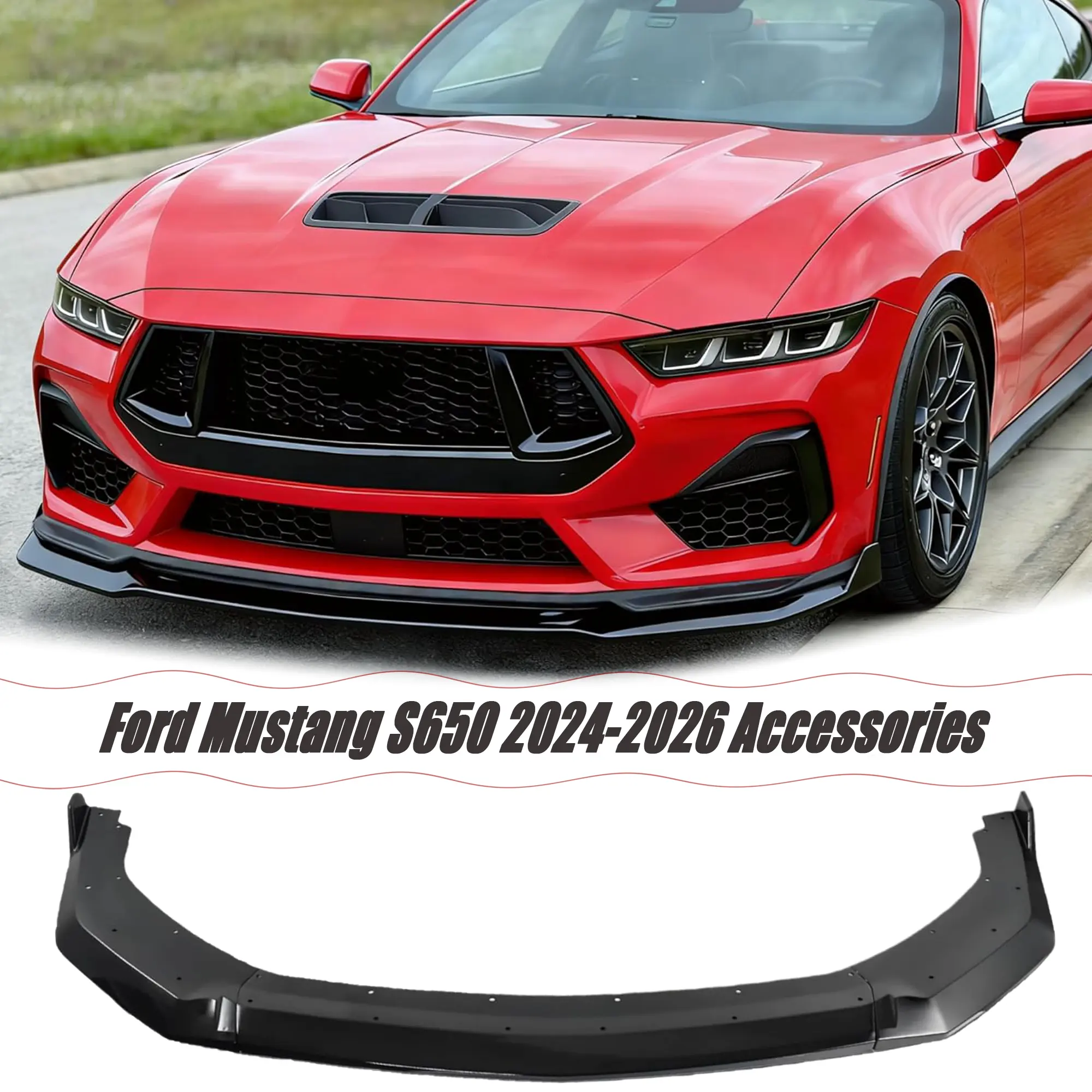 MUTUSAISI Front Lip Splitter Spoiler Fit for Ford Mustang S650 2024-2026 Accessories Add-on Application 3pcs Air Dam Chin Body Kit