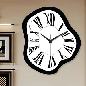 Modern abstract melting wall clock — black-and-white modern design, 12-inch irregular quartz clock, silent battery operation, suitable for living rooms, offices, bedrooms, and gallery decor — an ideal modern home décor gift and bedroom timepiece.