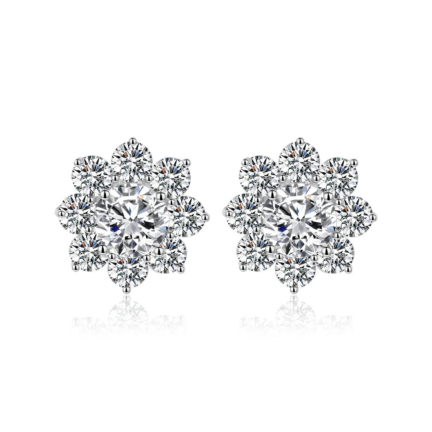 Dazzling Sunflower Moissanite Stud Earrings with Brilliant Radiant Design