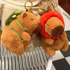 Plush Toy Simulation Capybara Anime Plush Keychain Strawberry Hat Turtle Bag Cute Doll Plush Animal Plush Toy