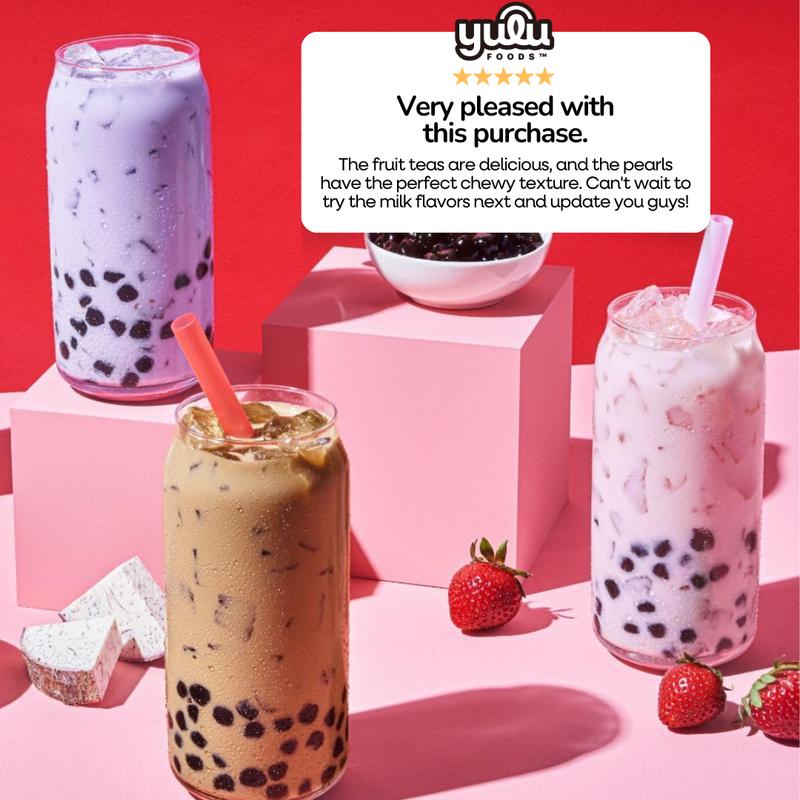 YULU FOODS Instant Boba Milk Tea Kit – Variety Pack with Brown Sugar Tapioca Pearls, 10 Drink Set