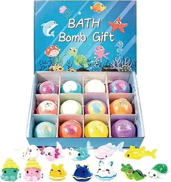 12PCS Colorful Bath Bomb Gift Set for Kids & Adults – Handmade Fizzy Bath Bombs with Surprise Colors, Moisturizing Bubble Bath Balls, Gift Box for Women, Girls, Boys & Birthday Gifts