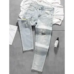 Men's Jeans Spring Autumn Loose Fit High Waist Long Torn Waed out Denim Straight Leg Trendy Pants