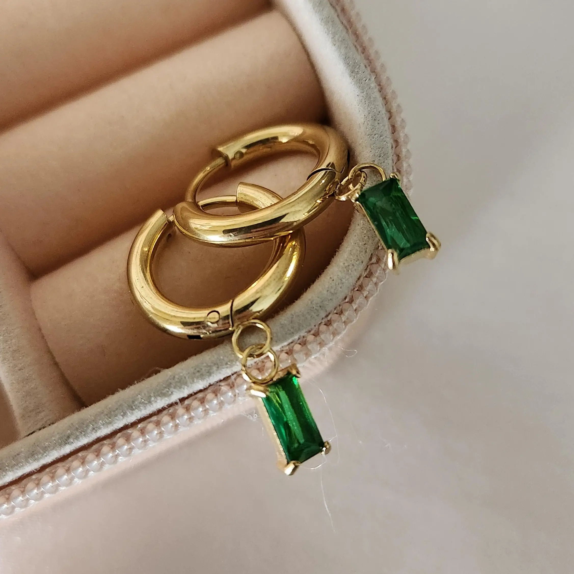 Square Emerald Earring with Elegant Hoop Design and Rich Green Gemstone for Stylish Accessory Perfect for Special Occasions