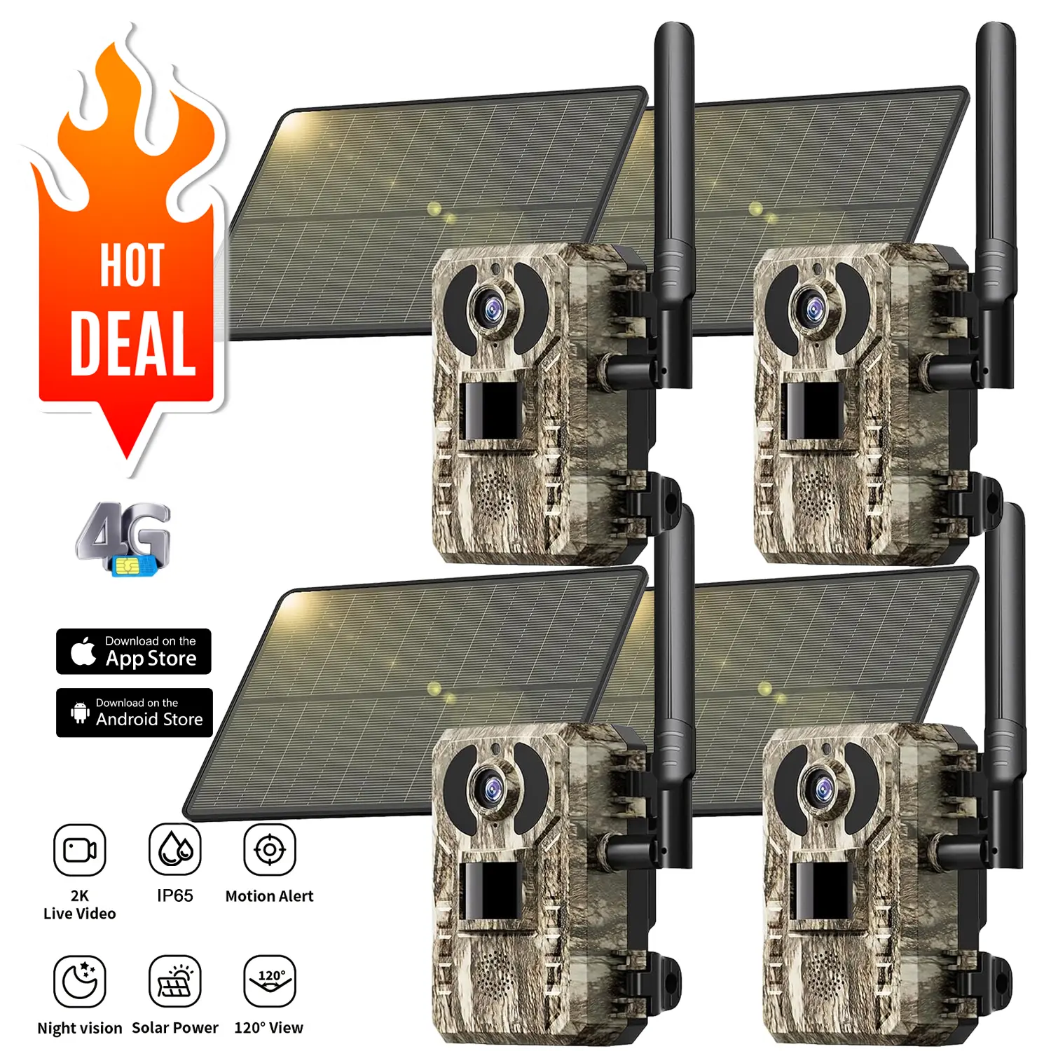Lyecghe 3rd Gen 4G LTE Cellular Trail Camera with Solar Power, Live Streaming Wildlife Camera, 0.2s Motion Trigger, Color Night Vision, Motion Alerts, IP66 Waterproof, Built-in SIM for Hunting Farm Ranch,Cellular Data Plan Required