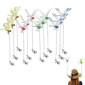 Set of 12 outdoor fake dragonfly rod clips, garden metal dragonfly. Natural organic concept, 3D dragonfly garden decoration, bird and insect deterrent devices for indoor and outdoor gardens, creative home accessories with decorative design,summervibes