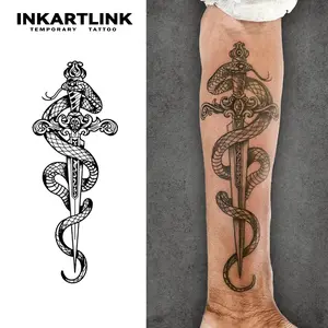 INKARTLINK Tattoo Tech, 2 Sheets Large Semi Permanent Tattoo, Adult Art Design Temporary Tattoos, Lasts 1-2 Weeks, Waterproof, Realistic Look, No Adhesive, No Reflection (Sword Design)