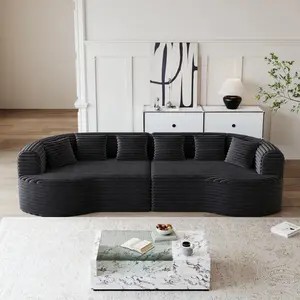 Curved Sectional Sofa, 106.3-inch Oversized Modern Bone-Free Cloud Sofa with 6 Pillows Luxury Corduroy Four-Seater Memory Foam Sofa with Deep Seat Design,black