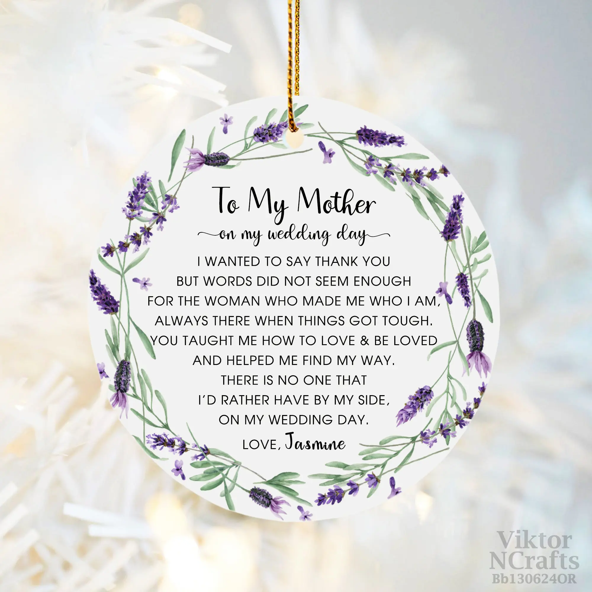Personalized Wedding Ornament-To My Mother On My Wedding Day-Wedding Gifts For Mom-Mother Of The Bride Gift From Bride-Bridal Shower Gifts