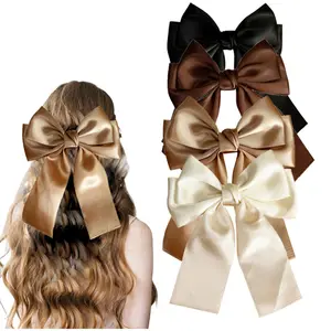 4pcs Satin Bows for Women Girls, Large Size Hair Ribbon, Hair Accessories for Women & Girls, Summer Gift, Fall Gift, Valentine's Day Gift, Barrettes, Hair Style, Hair Products, Elegant Minimalist Ponytail Holder Claw Clips