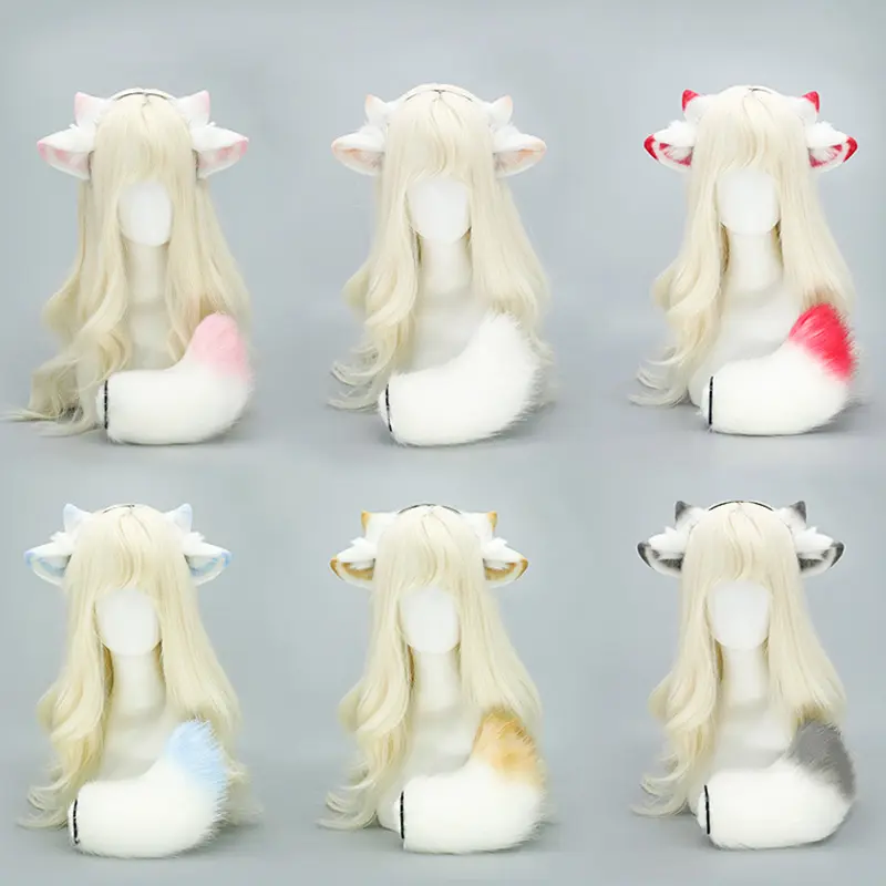 Plush Sheep Ears Headband Furry Sheep Tail Animal Fursuit Comic-con Cosplay Props Party Role Play Hairband Hair Accessories