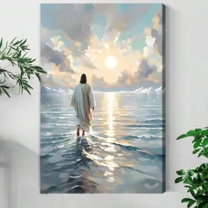 1PC Jesus Walking On Water Canvas Wall Art Christian God Wall Decor Picture Religious Spirit Faith Poster Print For Living Room Bedroom Church Decoration In37