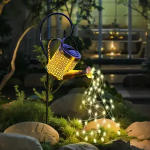Solar Outdoor Vintage Copper Finish Coin Kettle Lights, Sunlight-Charged, 600mAh Nickel Battery, Waterfall LED, Light Sensor Auto On/Off, IP44 Waterproof, No Remote, Garden Patio Decor, Holiday Gift, Solar Outdoor Lights