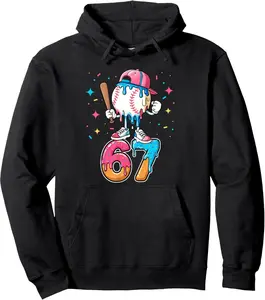 Baseball Drip Number 67 Six Seven Meme Ice Cream Dripping Pullover Hoodie YOUTH BOYS Hoodie Cotton Fabric