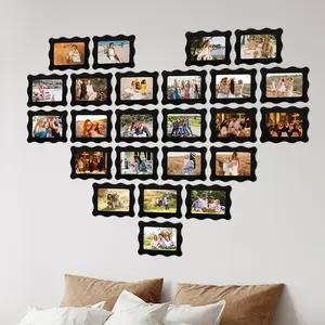 15pcs Creative Rectangular Wave Decorative Picture Frame Set, Heart Shape Photo Frames Wall Record, Home Decoration