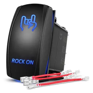 Nilight Rock On Rocker Switch Led Light Bar Switch 5 Pin Laser On Off SPST switches 20A/12V 10A/24V Switch Blue with Jumper Wires Set for Cars Trucks Boats ATVs UTVs RVs