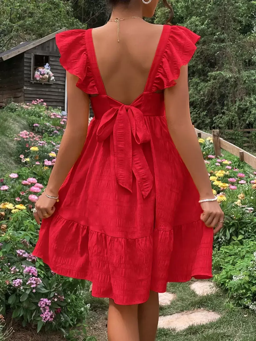 Tie Back Ruffle Hem Dress
