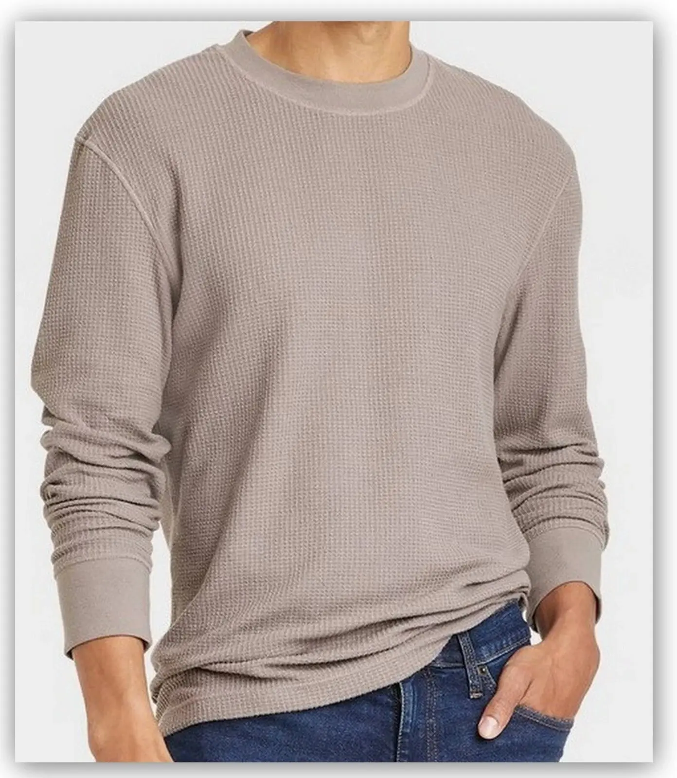 Goodfellow & Co Men's Plain Waffle Knit Thermal Long-Sleeve Shirt- Menswear Clothes, Warm Grey, Size XXL