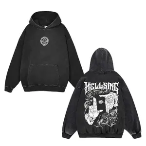 Retro Heavy Limited "Alucard Hellsing Hand Signs" Anime Vintage Washed Hoodies Unisex Oversize Anime Manga Acid Washed Heavyweight Cotton Hoodies, Gift For Anime Fan, Anime Lover