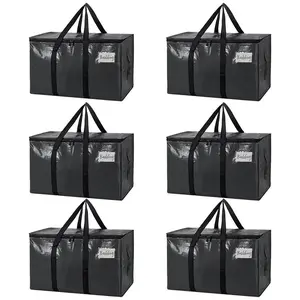 Family Room Heavy Duty Large Moving Bags 6 Pack 85L PE Woven Tear Resistant with Strong Zipper & Comfortable Handles for Clothes Storage & Reuse Home Organizer Household