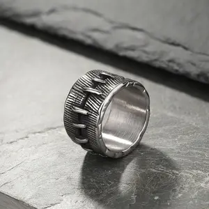 GTHIC Vintage Textured Stainless Steel Band Ring Punk Statement Accessories for Men Daily Wear