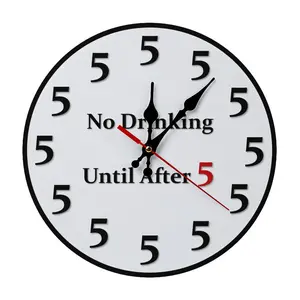 9.8in Round No Drinking Until After 5 Wall Clock | Funny All 5 Numeral MDF Silent Clock | Novelty Gift For Wine & Beer Lovers | Humorous Office Decor | Home Supplies | Battery Not Included
