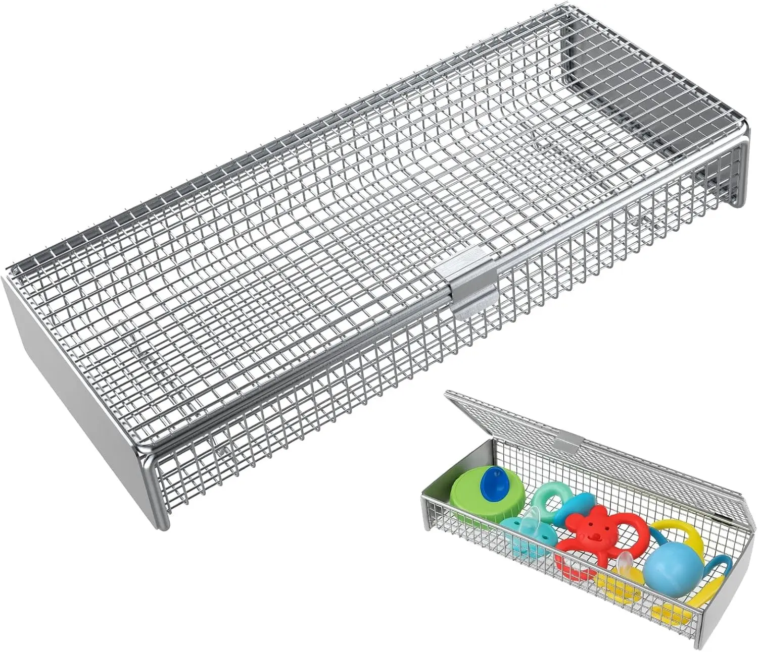 Dishwasher Basket for Small Items, 304 Stainless Steel | Holds utensils/bottle parts/small items | 1650°F heat-resistant | Built to last | Fine mesh contains pieces