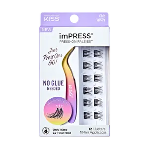 Impress Falsies Self Adhesive Eyelashes, 12 Lash Clusters + Applicator - Chic