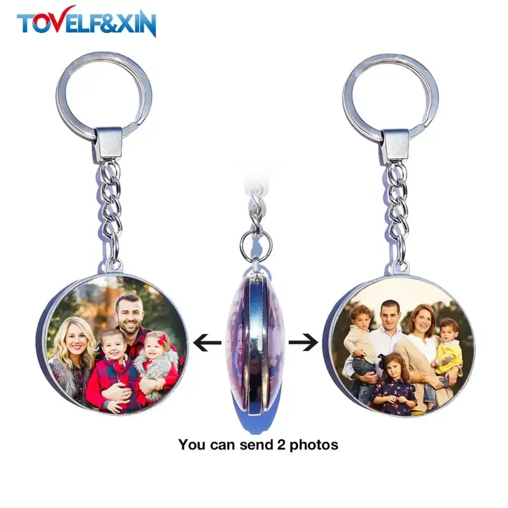 DIY Double Side Po Custom Keychain Personalized Keyrings Customized Glass Cabochon Family Lovers Baby metal Key chain Gifts
