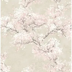 NextWall Parchment and Rose Cherry Blossom Grove Peel and Stick Wallpaper