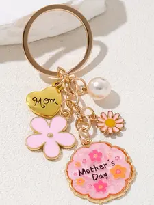 Mother's Day “Happy Mother's Day” Keychain – Floral & Heart Charm Bag Charms, Sentimental Gift for Mom, Key Ring & Bag Accessories, Unique Design, Versatile Accessory, All Seasons