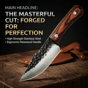 High-End Kitchen Knife, Forging Chef's Knife, Heavy-Duty Multi-Functional Stainless Steel Blade, Ergonomic Rosewood Handle, Leather Sheath, Cooking Tools