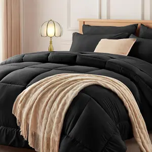 Twin Comforter Set Black - Bed in a Bag Twin Size 5, All Season Bed Set, Fluffy Comforter Set with Sheets, Sheet Set Quilt Blanket, Pillowcases & Shams