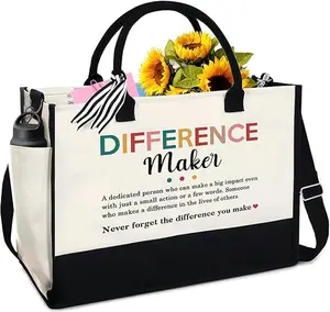 SPRIGIO Canvas Tote Bag Makeup Bag - Christmas Coworker Gifts for Women Thank You Gifts, Boss Day Gifts Boss Lady, Birthday Coordinator Gifts
